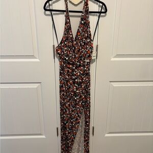 Free People Backless Halter Dress in Black and Orange